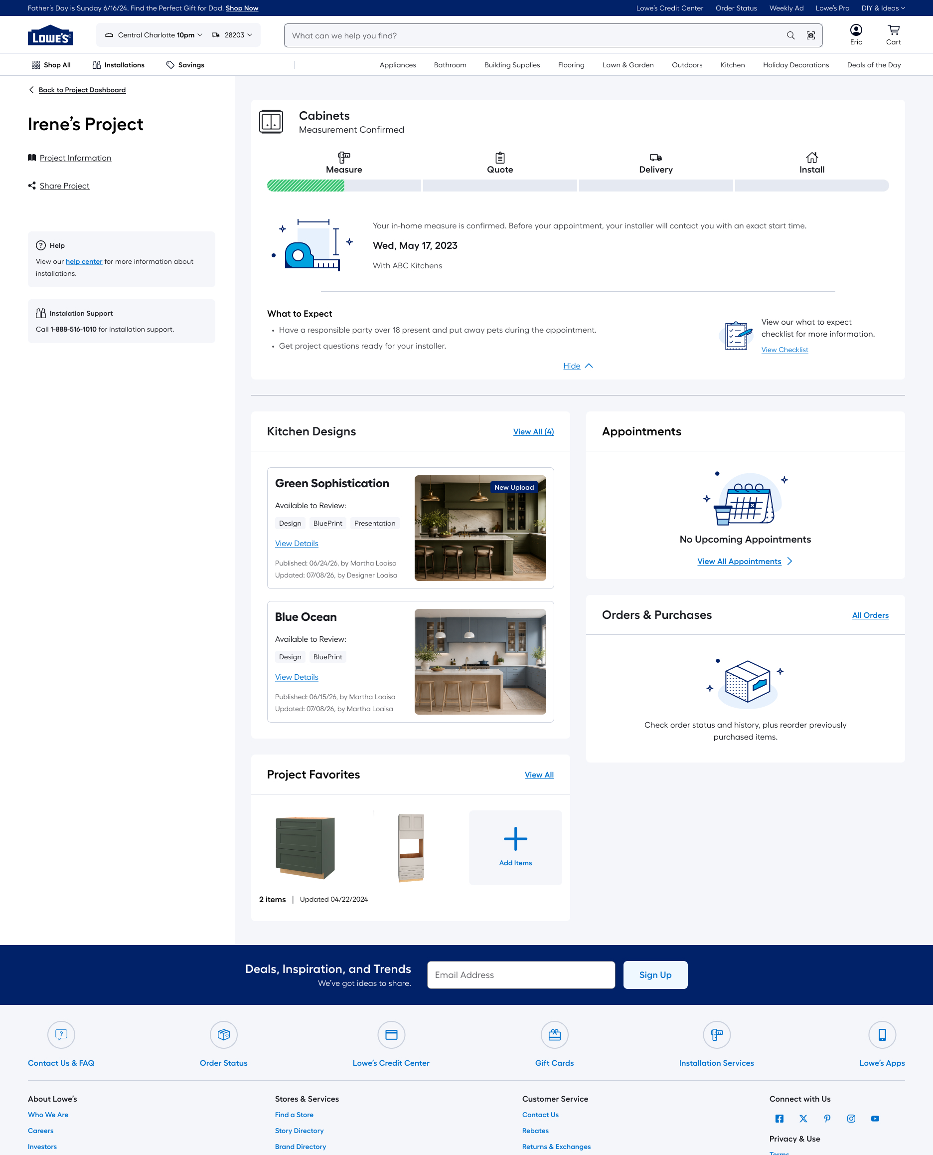 Design Hub entry point on Lowe's Project Dashboard